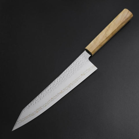 Kiritsuke Gyuto SLD Nickel Tsuchime Colored Damascus Olive Handle 210mm Limited Edition (8.3”)-[Musashi]-[Japanese-Kitchen-Knives]