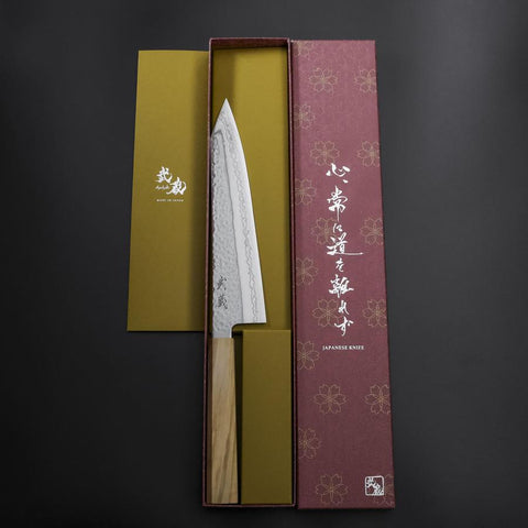 Kiritsuke Gyuto SLD Nickel Tsuchime Colored Damascus Olive Handle 210mm Limited Edition-[Musashi]-[Japanese-Kitchen-Knives]