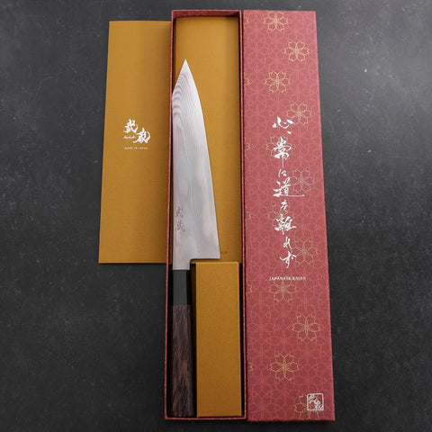 Kiritsuke Gyuto Silver Steel #3 Damascus Buffalo Wenge Handle 210mm (8.3”)-[Musashi]-[Japanese-Kitchen-Knives]