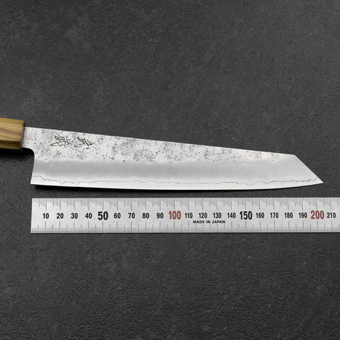 Kiritsuke Gyuto Silver Steel #3 Nashiji Olive Handle 205mm (8.1”)-[Musashi]-[Japanese-Kitchen-Knives]