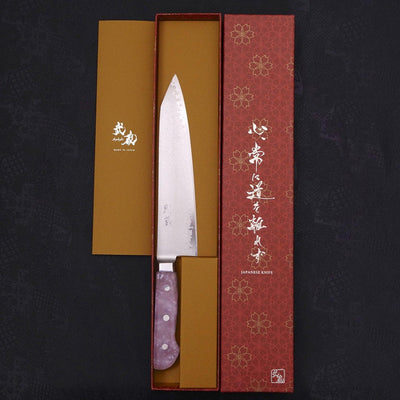 Kiritsuke Gyuto VG-10 Damascus Pearl Pink Handle 210mm-VG-10-Damascus-Western Handle-[Musashi]-[Japanese-Kitchen-Knives]