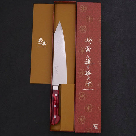 Kiritsuke Gyuto VG-10 Damascus Red Handle 210mm (8.3”)-[Musashi]-[Japanese-Kitchen-Knives]
