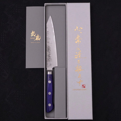 Kiritsuke Petty Blue Steel #2 Nashiji Stainless Clad Blue Western Handle 140mm (5.5”)-[Musashi]-[Japanese-Kitchen-Knives]
