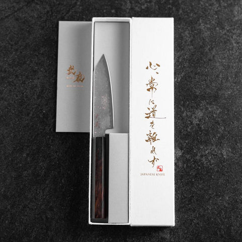Kiritsuke Petty SLD Black Damascus Ebony Handle 110mm-[Musashi]-[Japanese-Kitchen-Knives]