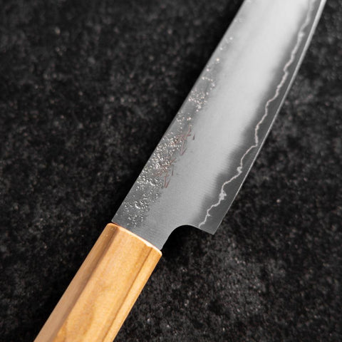 Kiritsuke Petty Silver Steel #3 Nashiji Olive Handle 125mm (4.9”)-[Musashi]-[Japanese-Kitchen-Knives]