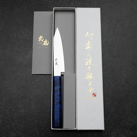 Kiritsuke Petty VG-10 Damascus Blue Birch Handle 120mm (4.7”)-[Musashi]-[Japanese-Kitchen-Knives]