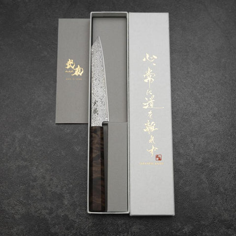 Kiritsuke Petty VG-10 Damascus Brown Birch Handle 135mm-[Musashi]-[Japanese-Kitchen-Knives]