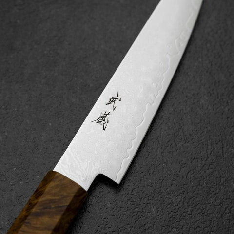 Kiritsuke Petty VG-10 Damascus Yellow-Brown Birch Handle 120mm (4.7”)-[Musashi]-[Japanese-Kitchen-Knives]