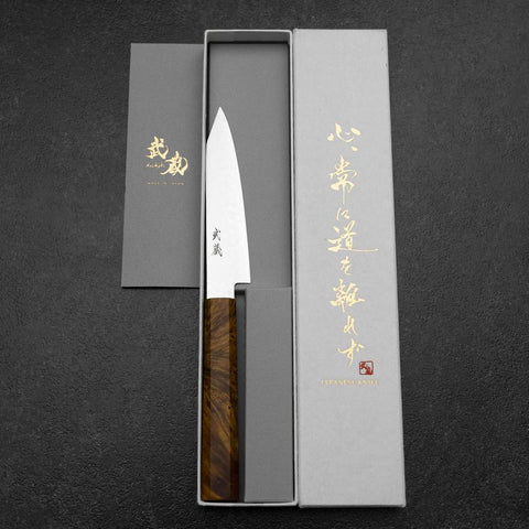 Kiritsuke Petty VG-10 Damascus Yellow-Brown Birch Handle 120mm-[Musashi]-[Japanese-Kitchen-Knives]