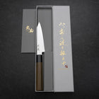 Kiritsuke Petty VG-10 Damascus Zelkova Handle 110mm (4.3”)-[Musashi]-[Japanese-Kitchen-Knives]