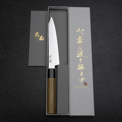Kiritsuke Petty VG-10 Damascus Zelkova Handle 145mm (5.7”)-[Musashi]-[Japanese-Kitchen-Knives]