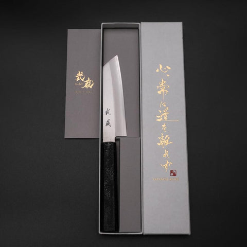 Kiritsuke Petty VG-10 Polished Black Ishime Urushi Handle 125mm (4.9”)-[Musashi]-[Japanese-Kitchen-Knives]