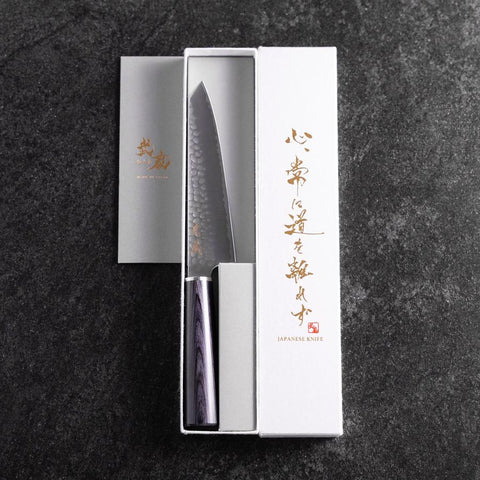 Kiritsuke Petty VG-10 Tsuchime Oval Purple Handle 150mm (5.9”)-[Musashi]-[Japanese-Kitchen-Knives]