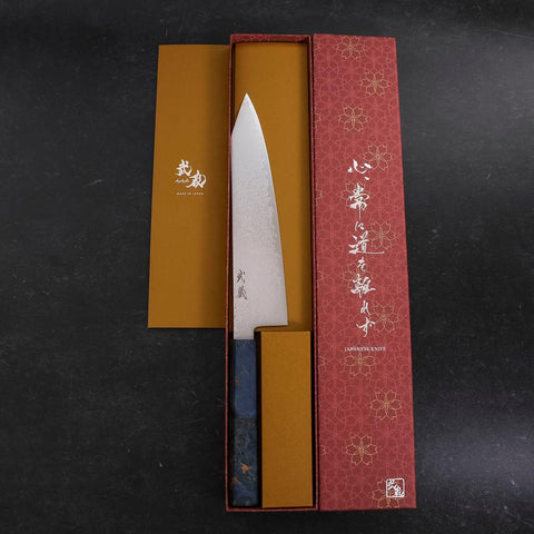 Kiritsuke SG-2 Wave Nickel Damascus Blue Maple Handle 210mm (8.3”)-[Musashi]-[Japanese-Kitchen-Knives]