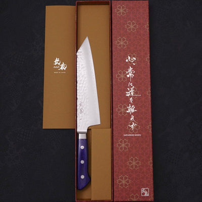 Kiritsuke Santoku AUS-10 Stainless Tsuchime Western-Blue Handle 195mm-AUS-10-Tsuchime-Western Handle-[Musashi]-[Japanese-Kitchen-Knives]