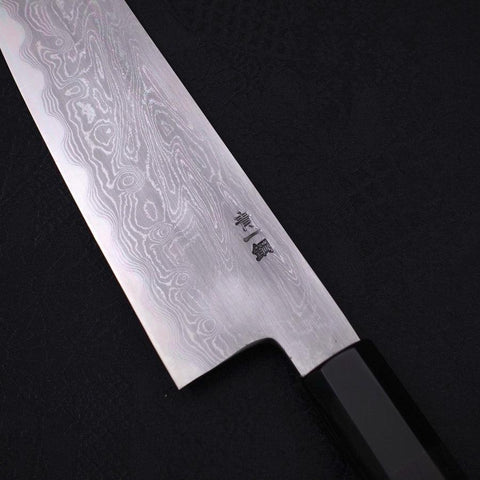 Kiritsuke Santoku Blue Steel #1 Suminagashi Buffalo Ebony Handle 170mm (6.7”)-[Musashi]-[Japanese-Kitchen-Knives]