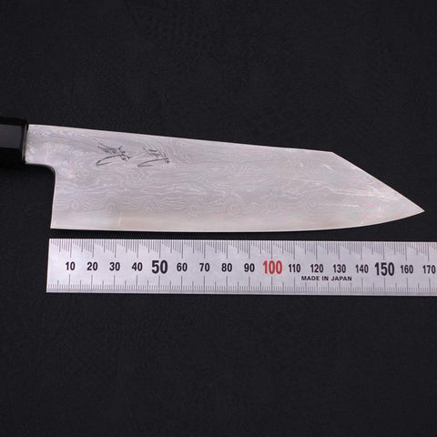 Kiritsuke Santoku Blue Steel #1 Suminagashi Buffalo Ebony Handle 170mm (6.7”)-[Musashi]-[Japanese-Kitchen-Knives]
