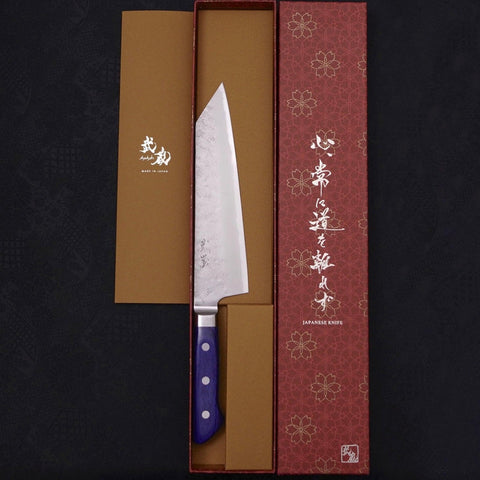 Kiritsuke Santoku Blue Steel #2 Nashiji Stainless Clad Western Handle 195mm (7.7”)-[Musashi]-[Japanese-Kitchen-Knives]