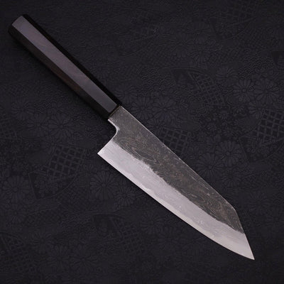 Kiritsuke Santoku Blue steel #1 Kurouchi Suminagashi Buffalo Ebony Handle 170mm-Blue steel #1-Damascus-Japanese Handle-[Musashi]-[Japanese-Kitchen-Knives]