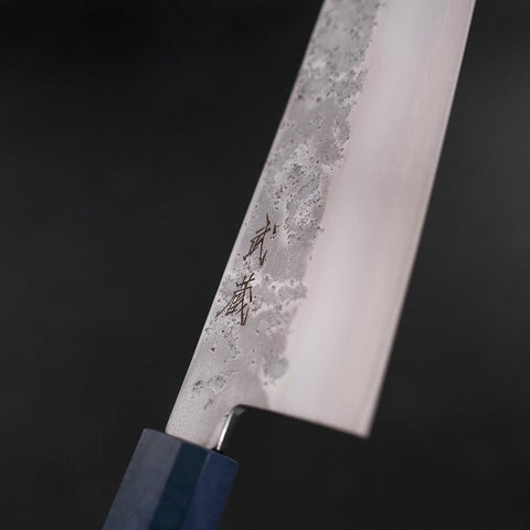 Kiritsuke Santoku Silver Steel #3 Nashiji Blue Maple Handle 180mm (7”)-[Musashi]-[Japanese-Kitchen-Knives]
