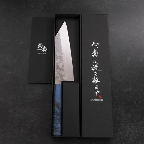 Kiritsuke Santoku Silver Steel #3 Nashiji Blue Maple Handle 180mm (7”)-[Musashi]-[Japanese-Kitchen-Knives]