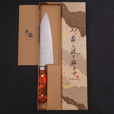 Kiritsuke Santoku VG-10 Damascus Orange Handle 180mm-VG-10-Damascus-Western Handle-[Musashi]-[Japanese-Kitchen-Knives]