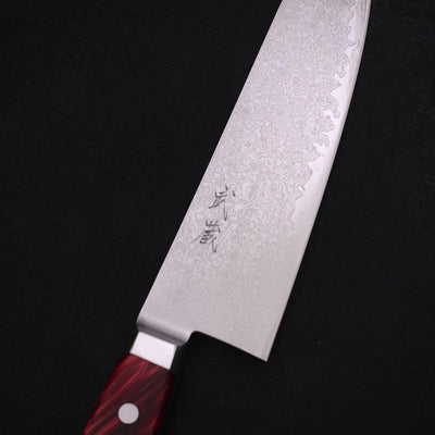 Kiritsuke Santoku VG-10 Damascus Red Handle 180mm-VG-10-Damascus-Western Handle-[Musashi]-[Japanese-Kitchen-Knives]
