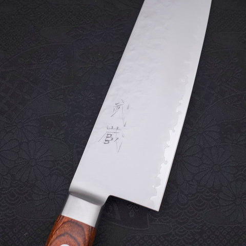 Kiritsuke Santoku VG-5 Stainless Tsuchime Western Mahogany Handle 190mm (7.5”)-[Musashi]-[Japanese-Kitchen-Knives]