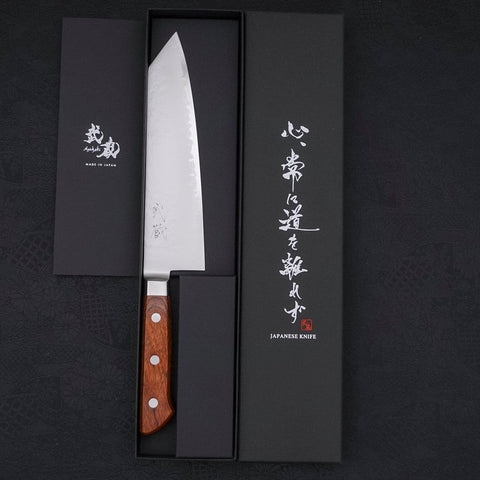 Kiritsuke Santoku VG-5 Stainless Tsuchime Western Mahogany Handle 190mm (7.5”)-[Musashi]-[Japanese-Kitchen-Knives]