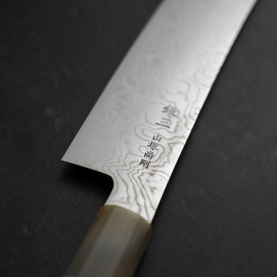 切付 銀紙3号 ニッケルダマスカス 水牛ターコイズ柄 210mm – MUSASHI