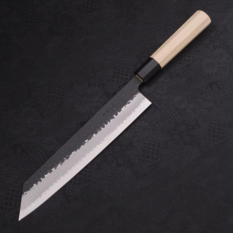 Kiritsuke Stainless Clad Blue Super Kurouchi Tsuchime Buffalo Magnolia Handle 245mm (9.4”)-[Musashi]-[Japanese-Kitchen-Knives]