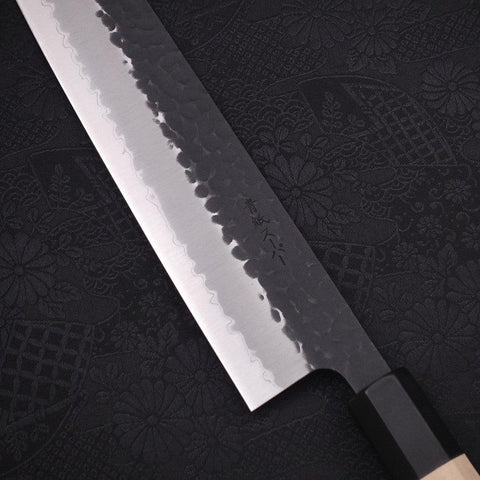Kiritsuke Stainless Clad Blue Super Kurouchi Tsuchime Buffalo Magnolia Handle 245mm (9.4”)-[Musashi]-[Japanese-Kitchen-Knives]