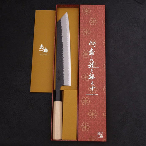 Kiritsuke Stainless Clad Blue Super Kurouchi Tsuchime Buffalo Magnolia Handle 245mm (9.4”)-[Musashi]-[Japanese-Kitchen-Knives]