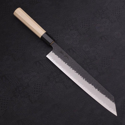 Kiritsuke Stainless Clad Blue Super Kurouchi Tsuchime Buffalo Magnolia Handle 245mm (9.4”)-[Musashi]-[Japanese-Kitchen-Knives]