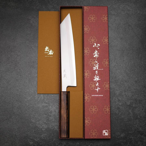 Kiritsuke White Steel #1 Polished Sumi Urushi Handle 240mm (9.4”)-[Musashi]-[Japanese-Kitchen-Knives]