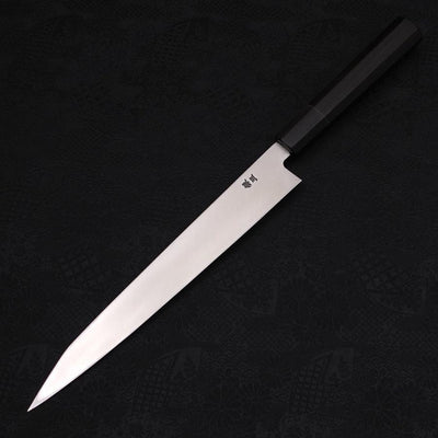 Kiritsuke Yanagiba Silver Steel #3 Kasumi Buffalo Ebony Handle 240mm-Silver steel #3-Polished-Japanese Handle-[Musashi]-[Japanese-Kitchen-Knives]