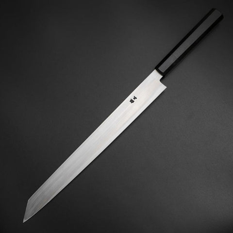 Kiritsuke Yanagiba Silver Steel #3 Kasumi Buffalo Ebony Handle 300mm-[Musashi]-[Japanese-Kitchen-Knives]
