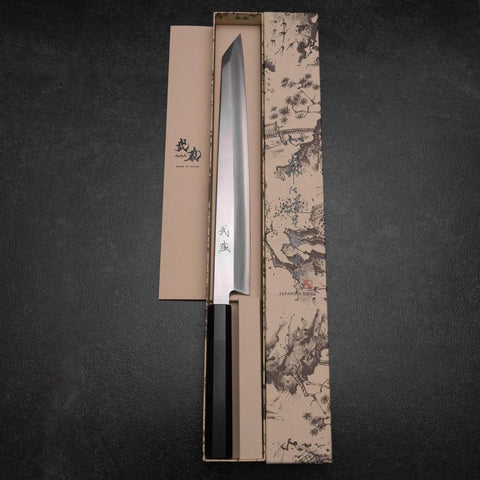 Kiritsuke Yanagiba Silver Steel #3 Kasumi Buffalo Ebony Handle 300mm-[Musashi]-[Japanese-Kitchen-Knives]