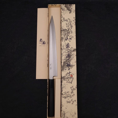 Kiritsuke Yanagiba Silver Steel #3 Polished Buffalo Ebony Handle 270mm (10.6”)-[Musashi]-[Japanese-Kitchen-Knives]