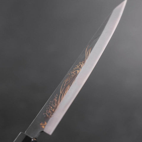Koyanagi Blue Steel #1 Kurouchi Chokin Nami Buffalo Ebony Handle 150mm (5.9”)-[Musashi]-[Japanese-Kitchen-Knives]