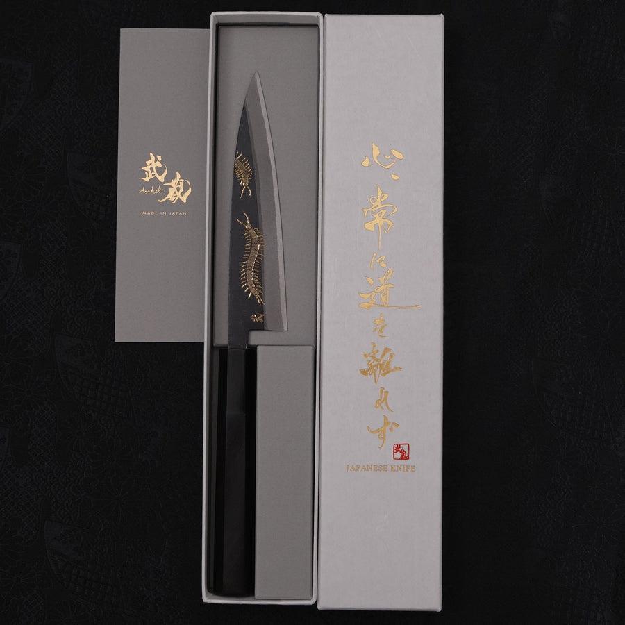 Koyanagi Blue steel #2 Kurouchi Chokin Centipede Buffalo Ebony Handle 135mm-Blue steel #2-Kurouchi-Japanese Handle-[Musashi]-[Japanese-Kitchen-Knives]
