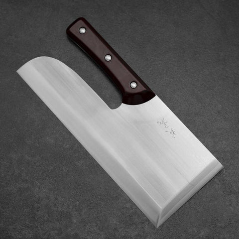 Menkiri (Noodle Knife) Blue Steel #2 Polished Red Urushi Handle 300mm (11.8”)-[Musashi]-[Japanese-Kitchen-Knives]