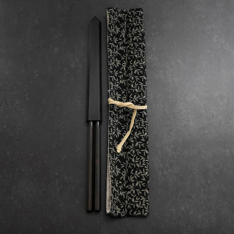 Moribashi Chopsticks Stainless Ebony Handle 180mm with Ebony Sheath and Storage Pouch (7”)-[Musashi]-[Japanese-Kitchen-Knives]