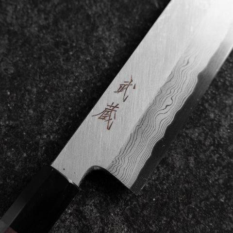 Mukimono Blue Steel #2 Suminagashi Buffalo Ebony Handle 170mm-[Musashi]-[Japanese-Kitchen-Knives]