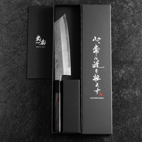Mukimono Blue Steel #2 Suminagashi Buffalo Ebony Handle 170mm-[Musashi]-[Japanese-Kitchen-Knives]