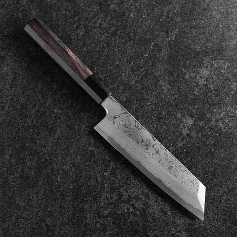 Mukimono Blue Steel #2 Suminagashi Buffalo Ebony Handle 170mm-[Musashi]-[Japanese-Kitchen-Knives]