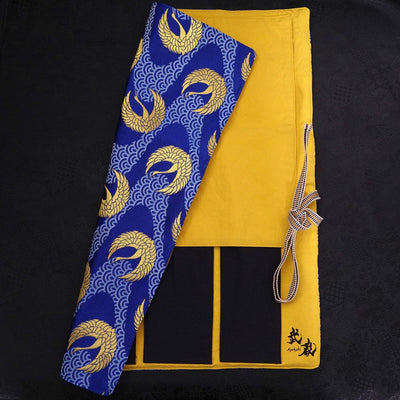 Musashi Japanese Style Kitchen Knife Roll Blue Cranes 4 Pockets Handmade-[Musashi]-[Japanese-Kitchen-Knives]