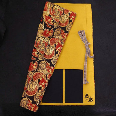 Musashi Japanese Style Kitchen Knife Roll Dragon 4 Pockets Handmade-[Musashi]-[Japanese-Kitchen-Knives]