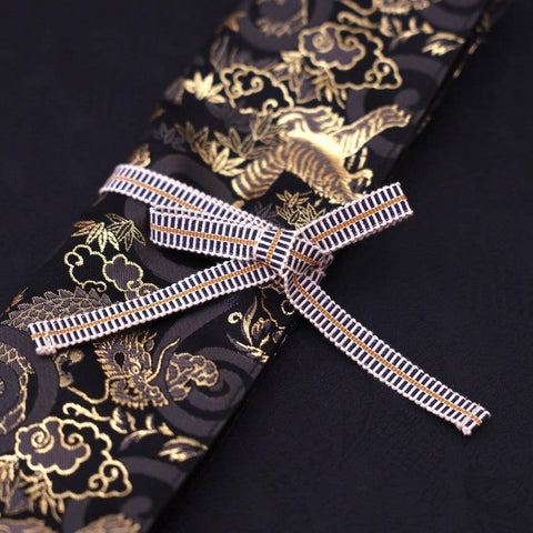 Musashi Japanese Style Kitchen Knife Roll Gold Dragon Tora(Tiger) 1 Pocket Handmade-[Musashi]-[Japanese-Kitchen-Knives]