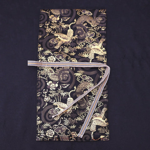 Musashi Japanese Style Kitchen Knife Roll Gold Dragon Tora(Tiger) 1 Pocket Handmade-[Musashi]-[Japanese-Kitchen-Knives]